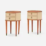 Halvdan Pettersson, Nightstands, pair, c. 1940, mahogany, stained beech, vinyl, brass