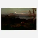 Adrien Demont, Two Figures in a Landscape with Full Moon, oil on canvas