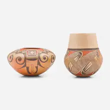 Hopi Tribe, Vessels, set of two, c. 1975, hand-painted earthenware