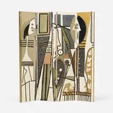 Artist and Model folding screen by Pablo Picasso, c. 1945, carved and lacquered wood, carved and lacquered linoleum, brass, sold Feb 2025