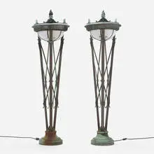 Early 20th Century, Neoclassical-style torchieres, pair, bronze, glass