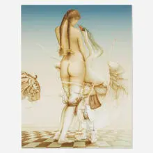 Puppetmaster by Michael Parkes, 1984, lithograph in colors, sold Feb 2025