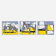 Roy Lichtenstein, Cow Triptych (Cow Going Abstract) Poster, 1982, screenprint on paper