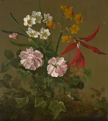 Pierre-Joseph Redouté, Narcissi, Lilies, Peonies and Ivy, oil on canvas