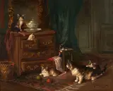 Jules Leroy, Kittens at Play, oil on canvas