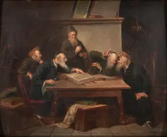 Bernd Werner, A Talmudic Discussion, oil on panel
