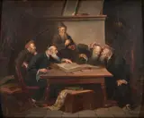 Bernd Werner, A Talmudic Discussion, oil on panel