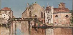 Antonio Reyna Manescau, A Bridge Over a Venetian Canal, oil on canvas