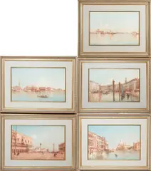 A Set of Five Venetian City Views by Emanuele Brugnoli, watercolor on paper, sold Mar 2025