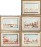 Emanuele Brugnoli, A Set of Five Venetian City Views, watercolor on paper
