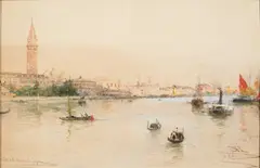 Paolo Sala, Veduta della dogana, Venezia, watercolor on paper
