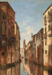 Giuseppe Canella, A Venetian Canal, oil on canvas mounted to board