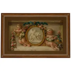Piat Joseph Sauvage, A trompe-l'oeil with putti and garlands surrounding a bas-relief, oil on canvas