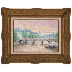 Serge Mendjisky, A cityscape of a bridge over a river, oil on canvas