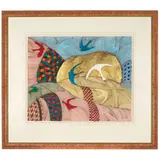 Quilts and birds by Pieter van der Westhuizen, watercolor, ink, and gold leaf on paper, sold Nov 2025
