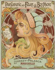 J.E. Goossens, Parfumerie aux fleurs du Bosphore, Exposition Universelle de Paris, 1900, Lithographic poster in colors on smooth wove paper