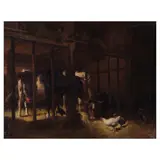 Wilhelm Frey, Barn scene with cows and chickens, oil on canvas
