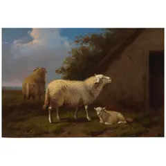 Jacob van Dieghem, Sheep and ducks in a landscape; and Sheep resting at a barn (two works), both oil on panel