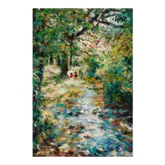 Max Agostini, Figures sitting by a river, oil on canvas