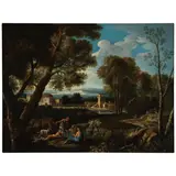 called Orizzonte Jan Frans van Bloemen, A village road with horsemen and people resting, oil on panel