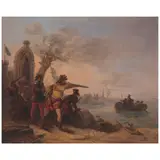 Hendrik Rochussen II, A small group of soldiers defending an outpost, oil on panel