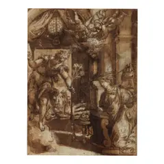 Venetian School, The Annunciation, pen and brown ink and brown wash on paper