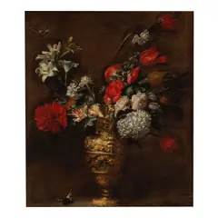 Neapolitan School, Still life with flowers and butterflies, oil on canvas