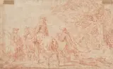 Dutch School, Trois chasseurs a cheval, sanguine on paper