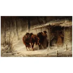 Adolf Schreyer, Halt at the inn, oil on canvas