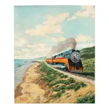 Frederick Blakeslee, Steam train by shoreline, oil on canvas