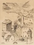 Halfdan van Qùillfeldt, Havnen Bonifacio, Corsica, ink and wash on paper