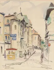 Halfdan van Qùillfeldt, Eglise St. Theodore, Marseille, France, 1953, ink and watercolor on paper