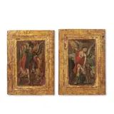 XVIIIe siècle École Espagnole, SPANISH SCHOOL, 18th CENTURY, Oil on panels, sculpted as golden frames