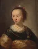 Govaert Flinck, Portrait of a young woman with a flower crown, oil on panel