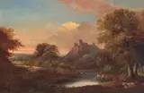 George Augustus Williams, Cows in a riverside landscape, oil on canvas