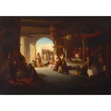 Alexandre Gabriel Descamps, A market scene, oil on canvas