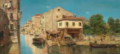 Antonio Reyna Manescau, Back canals of Venice, oil on canvas