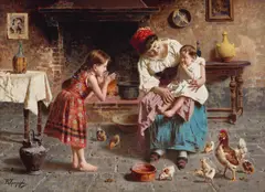 Eugenio Zampighi, In the kitchen, oil on canvas