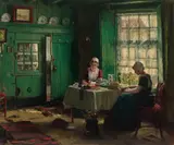 Edward Portielje, Tea time, oil on canvas