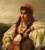 Jan Portielje, A portrait of a woman with a tambourine, oil on canvas