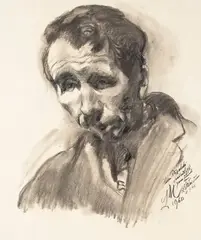 Ludwig Meidner, A portrait of a man, charcoal on paper