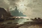 O. Nordstrom, Fjord Landscape with boats, oil on canvas