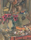 Still life in my studio by Zygmunt Menkes, watercolor and gouache on paper, sold Sep 2024