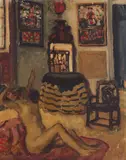 István Csók, Seated nude in an interior, oil on canvas