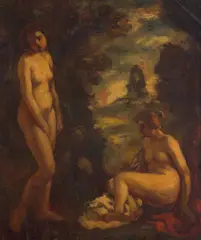 Béla Iványi-Grünwald, Two nudes in a landscape, oil on canvas laid down on board