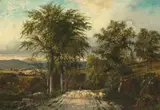 Frederick Rondel, Hudson River Valley landscape with sheep and a shepherd, oil on canvas