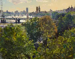 Peter Brown N.E.A.C., September afternoon from 5th floor of the Savoy, oil on canvas