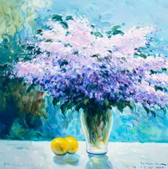 Omar Hamdi Malva, Klosterneuburg still life with lilac, oil on canvas