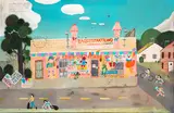 Esther Pearl Watson, Raquel's Partyland; B.J's Pawn; and Looking for a broken flying saucer (three works), all acrylic on panel