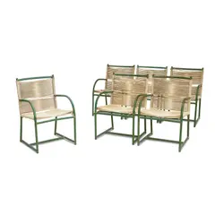 Early Set of Six Armchairs by Walter Lamb, bronze tubing, rope, sold Oct 2024